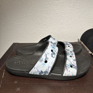 Womens Crocs Classic Slides Blue Tie Dye Slip On Sandals Slides Size 10 M - 12 W